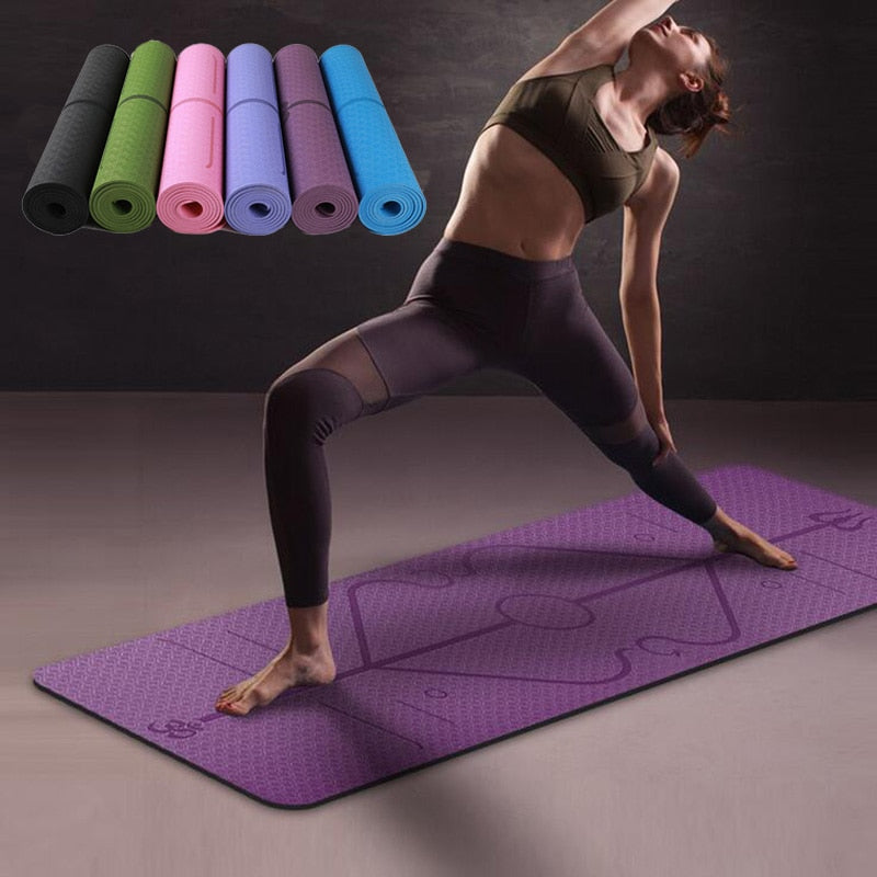 Non Slip TPE Yoga Mat Position Line Beginner - Comfy Collectors