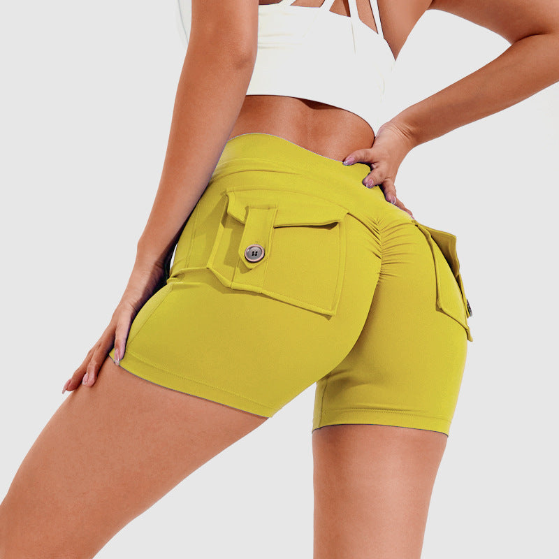 High Waist Hip Lifting Shorts With Pockets Quick Dry Yoga Fitness Sports Pants Summer Women Clothes - Comfy Collectors