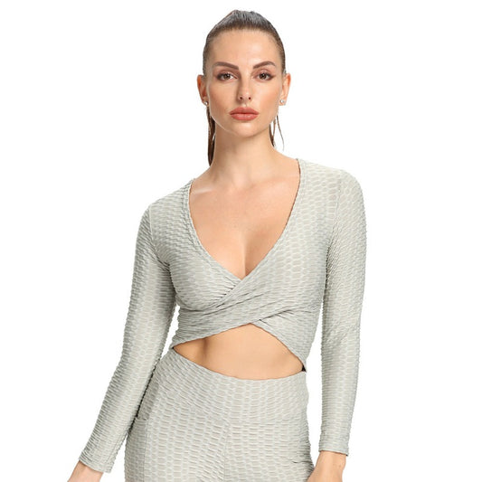 European And American Spot Jacquard Cross-slim Sexy Breastless Yoga Long-sleeved Women - Comfy Collectors