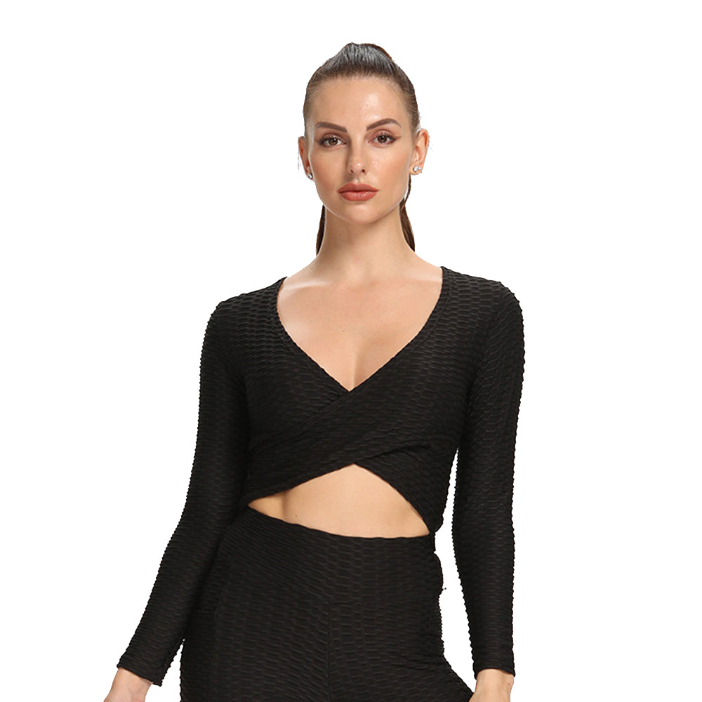 European And American Spot Jacquard Cross-slim Sexy Breastless Yoga Long-sleeved Women - Comfy Collectors