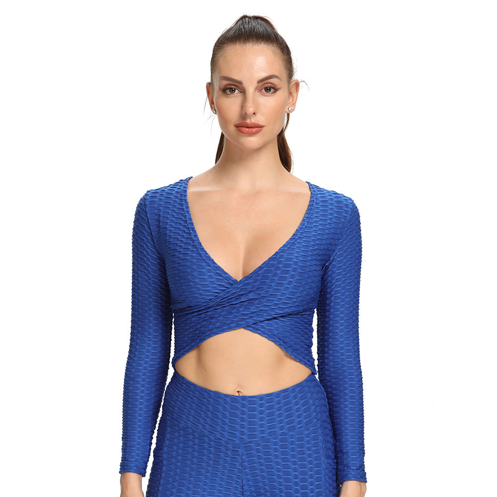 European And American Spot Jacquard Cross-slim Sexy Breastless Yoga Long-sleeved Women - Comfy Collectors