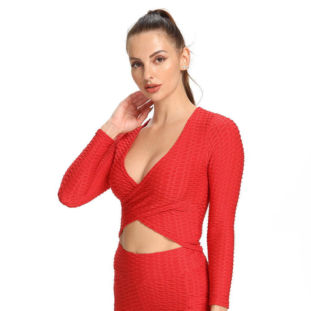 European And American Spot Jacquard Cross-slim Sexy Breastless Yoga Long-sleeved Women - Comfy Collectors