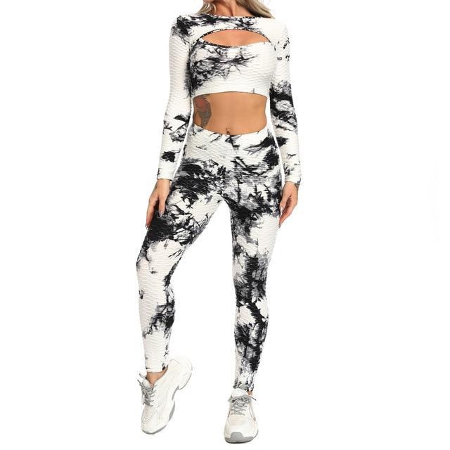 New Pineapple Grid Long-sleeved Trousers Tie-dye Yoga Clothes Sports Fitness Suit - Comfy Collectors