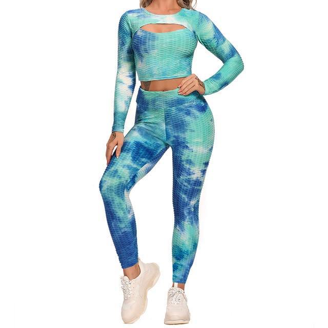 New Pineapple Grid Long-sleeved Trousers Tie-dye Yoga Clothes Sports Fitness Suit - Comfy Collectors