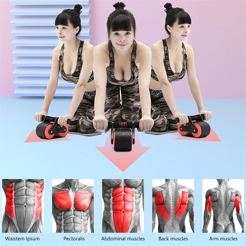 Double Wheel Abdominal Exerciser Women Men Automatic Rebound Ab Wheel Roller Waist Trainer Gym Sports Home Exercise Devices - Comfy Collectors